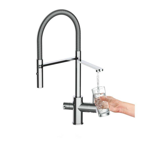 Design Drei-Wege-Design-Küchen-Armatur Levanto Chrom mit Spiralfeder und Brausekopf