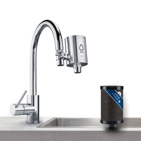 Alb Filter Duo Active Trinkwasserfilter für Wasserhahn (Edelstahl Natur)