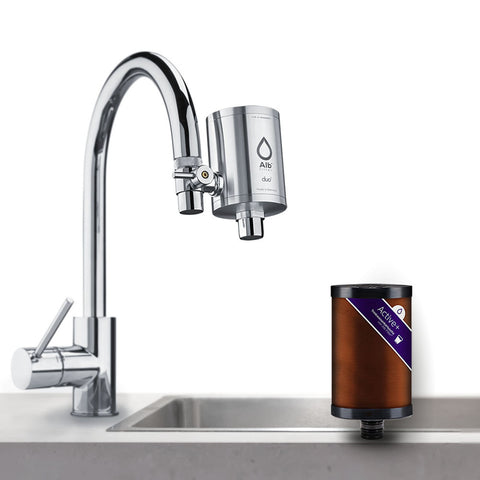 AlbFilter® Duo Active Trinkwasserfilter für den Wasserhahn (Edelstahl)