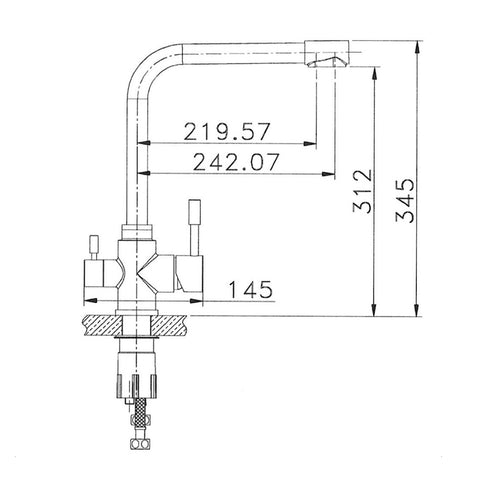 Aquamarin Grazia, Designer 3-Wege-Wasserhahn, Edelstahl massiv 