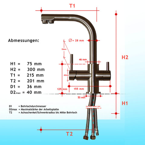 Designer three-way faucet Verona, 3-way faucet Black Bright
